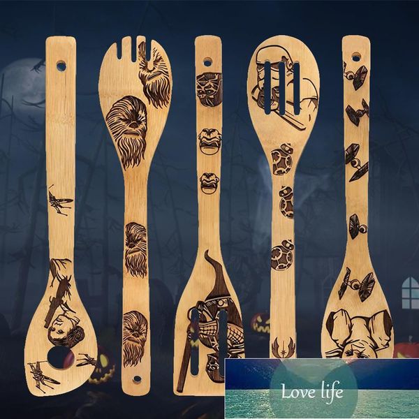 5 pcs Bambu Wood Wok Shovels Spotted Spatula Colher Misturando Titular Cozinhar Utensílios Cozinha Cozinha Cozinhar Pás suprimentos Preço de fábrica Especialista Qualidade