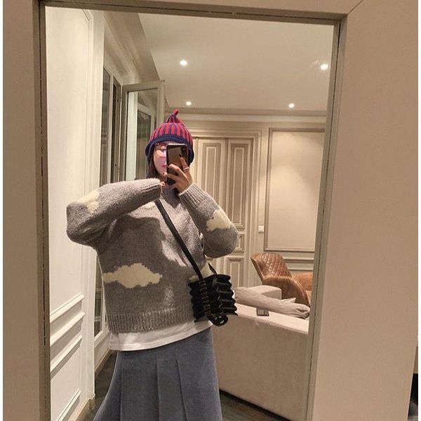

women's sweaters korean version of autumn and winter round neck pullover wool knitted long sleeve loose slimming casual sweater raxm, White;black