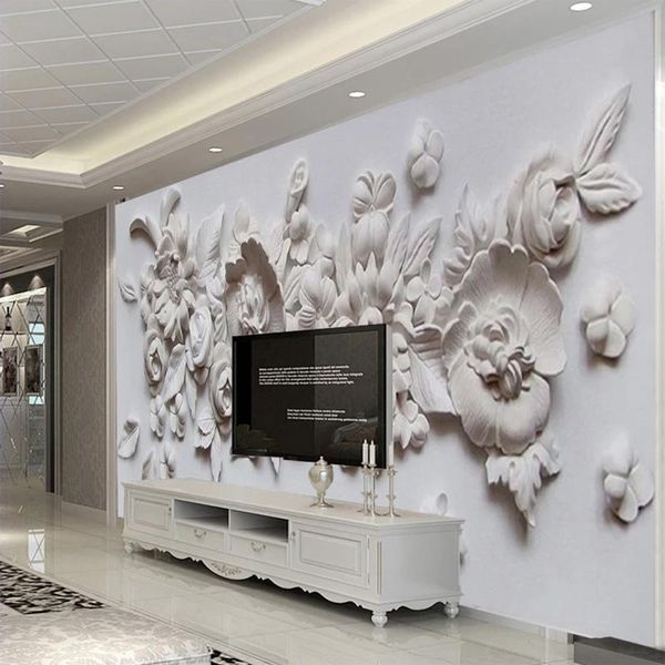 

custom po self adhesive wallpaper european 3d stereoscopic relief flower wall mural living room bedroom bedside painting wallpapers