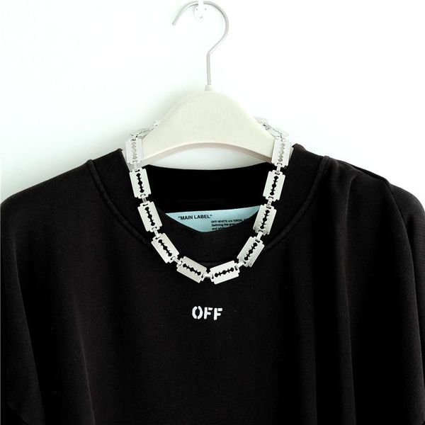 

punk razor blade necklace personality hiphop rock padlock metal for men boys chains, Silver