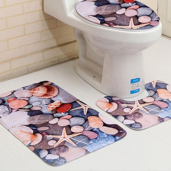 

3pcs/set bathroom mat set toilet rug ocean world flannel anti slip bath rugs home decor mats