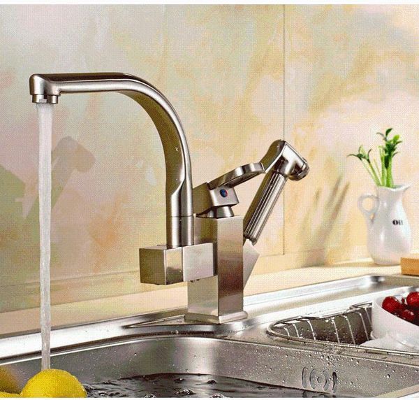 

kitchen faucets faucet brass brushed silver basin pull out swivel mixer taps square dual handles single hole miscelatore cucina