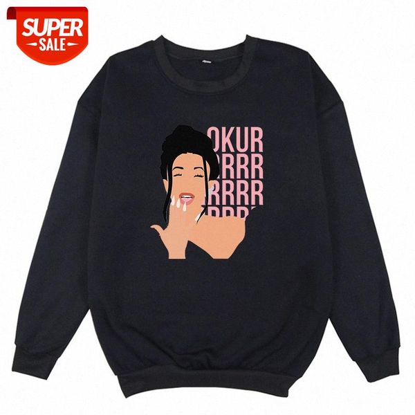 

rap cardi b di Â· plus velvet round neck pullover sweater loose #ga32, Black