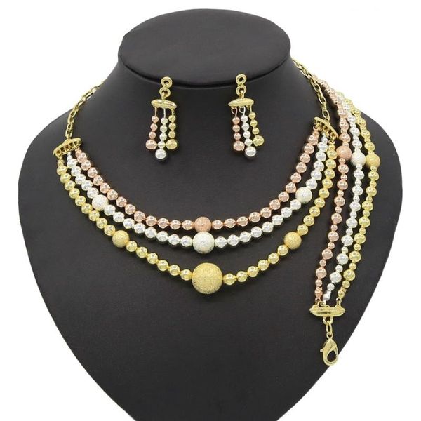 

earrings & necklace yulaili vintage tricolor round shape bracelet dubai gold jewelry sets for women party costume accessories, Silver