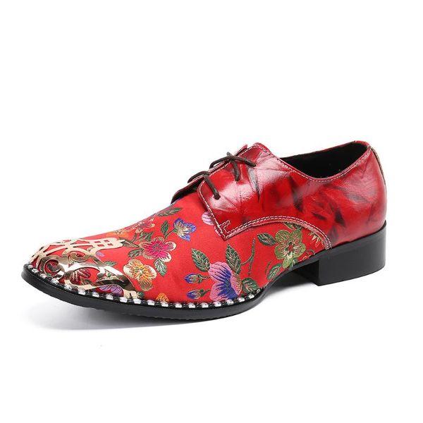 

fashion print party formal men oxford shoes genuine leather brogue lace up business dress plus size, Black