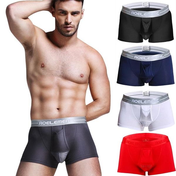 

underpants men underwear nylon soft boxer shorts breathable mesh panties male physiological boxers elastic u-convex plus size, Black;white