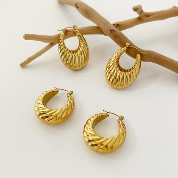 

hoop & huggie monlansher geometric thread hollow earrings gold color titanium steel big french elegant daily jewelry, Golden;silver