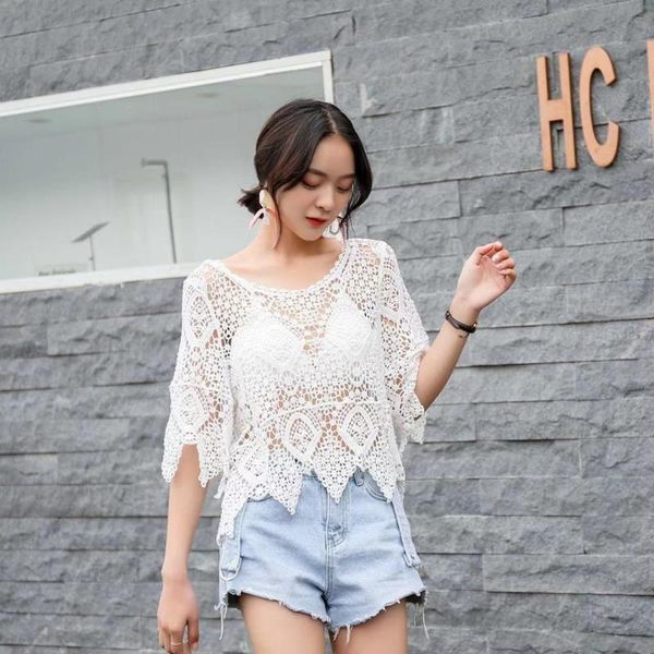 

summer women bikini cover up lace hollow out crochet swimsuit cover-ups bathing suit beach tunic beachwear women's swimwear, White;black