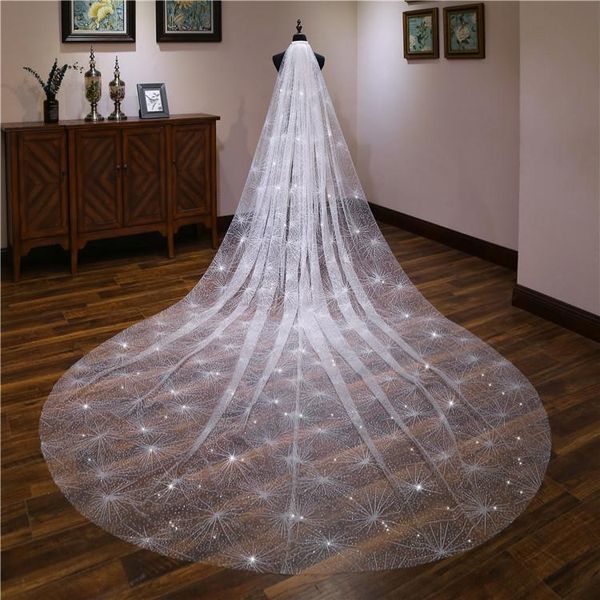 

bridal veils bling sequins long cathedral veil lace appliques 3m 5m wedding accessories ivory champagne princess, Black
