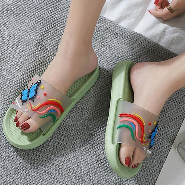 

women shoes summer home slippers cute pvc butterfly non slip bathroom slides ladies casual flip flop soft comfort woman 2021, Black
