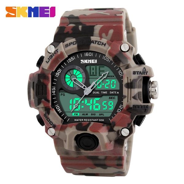 Dupla Exibir Homens Assista Esporte Relógio de Relógio Militar 12/24 horas Crono LED Macho Moda impermeável Relógios Reloj 1029 relógios de pulso