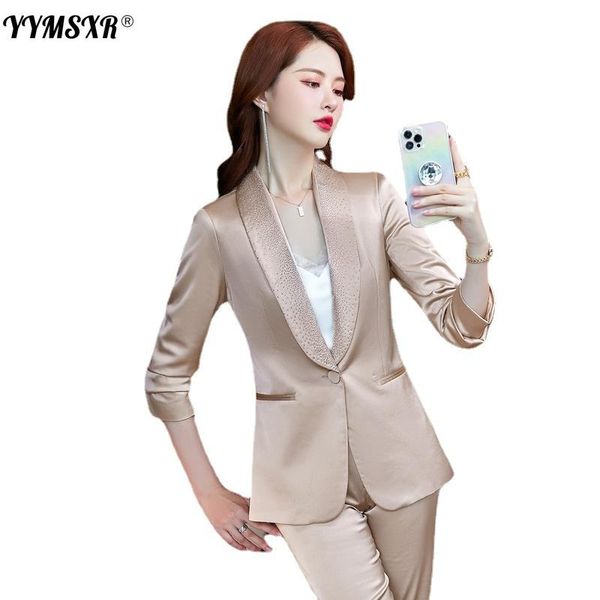

women's two piece pants s-4xl plus size autumn and winter elegant professional suit overalls two-piece high-quality casual business wea, White