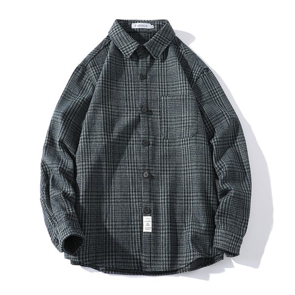 

men's coarse plaid long sved shirt, retro style, round neck coat, new in autumn and winter 2021, White;black