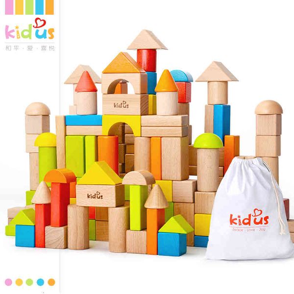 

zalami 80 pcs wooden early educational toy geometric assembling building blocks colorful beech wood 1008