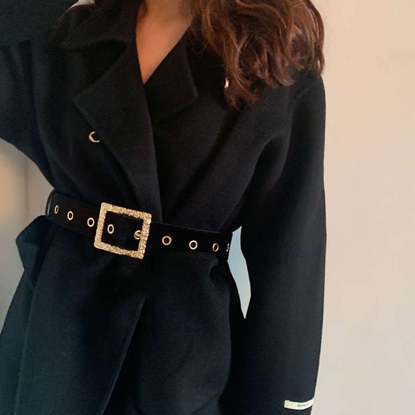 

winter fashion women belts flannel square buckle wide waist strap coat accessories belt casual black female retro waistband, Black;brown