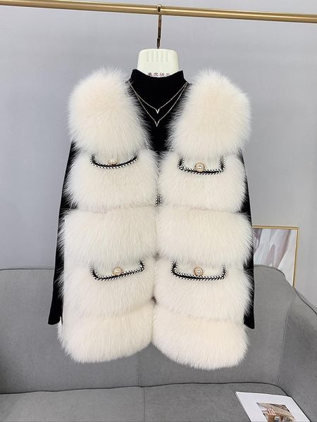

women's fur & faux 2021 real hair waistcoat short slim, Black