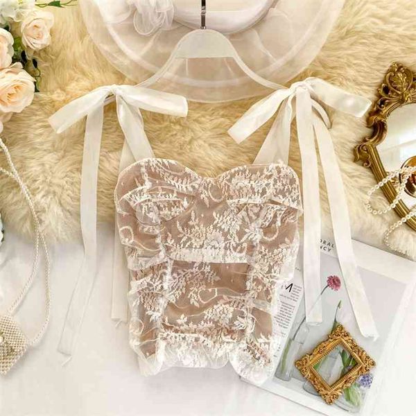 

women ins camisole female lace bow short wrapped lady sleeveless k309 210527, White