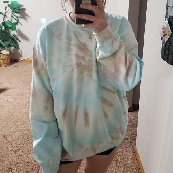 

women's hoodies & sweatshirts tie-dyed printed loose sweater, long sleeve round neck casual for spring, autumn and winter women oversiz, Black