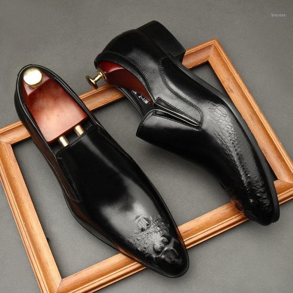

dress shoes genuine leather men brogue business wedding banquet casual flat shoe vintage handmade oxford for black1, Black