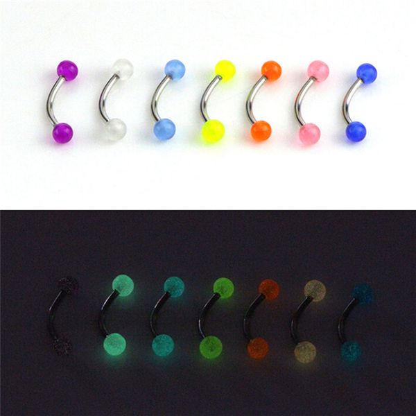 

glow in the dark ball barbell eyebrow rings bar tragus piercing jewelry, Silver