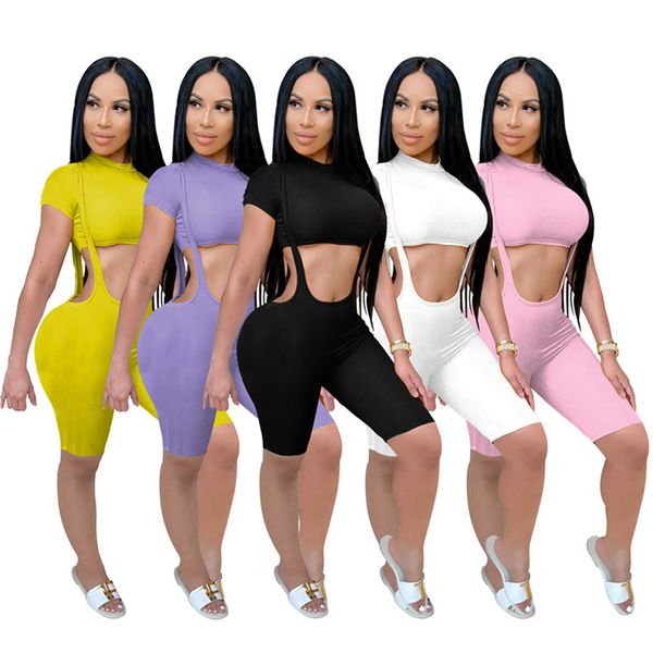 

women knitted tracksuits elastic two piece sets short sleeve t shirt+mini shorts summer clothing casual sweatsuit solid color outfits 4875, Gray