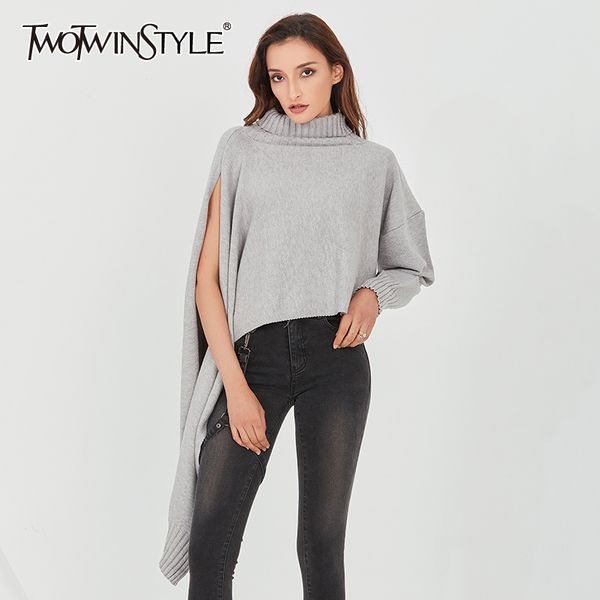 

asymmetrical casual sweater for women turtleneck long sleeve loose pullovers female fashion clothing 210524, White;black
