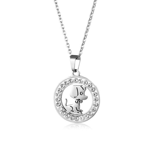 

pendant necklaces stainless steel animal pet dog necklace crystal rhinestone for women wedding valentine's day gifts, Silver
