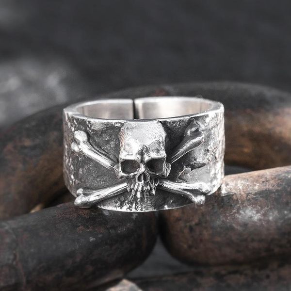 

cluster rings solid 999 sterling silver mens handmade skull punk retro ring jewelry gift a4531, Golden;silver