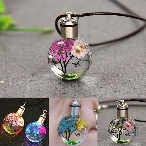 

chains luminous dried flower butterfly glass ball women necklace pendant rope chain for strip leather choker, Silver