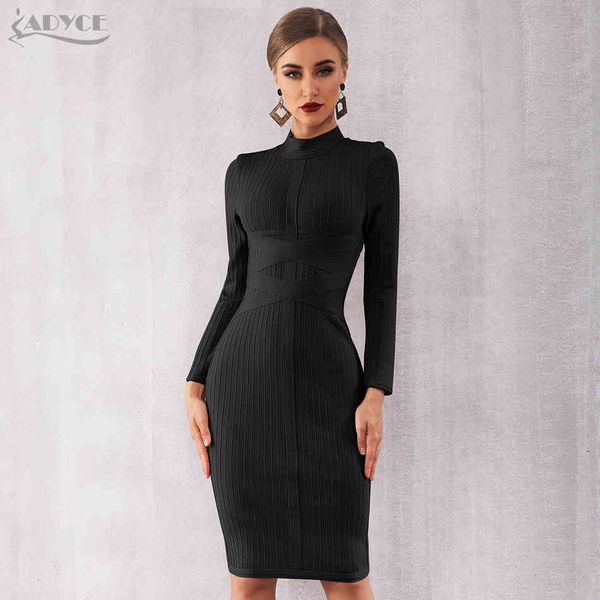 

winter bodycon bandage dress women long sleeve midi club vestidos black celebrity evening party 210423, Black;gray