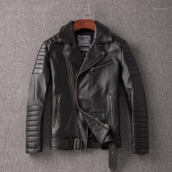 

men's leather & faux winter autumn 100% genuine jacket men streetweaar real coat man moto biker vintage cow 281, Black