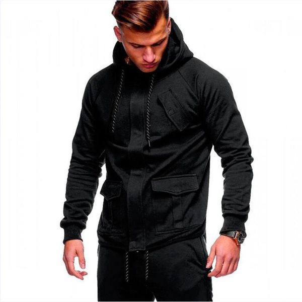 

men's hoodies & sweatshirts the hooded cardigan with various pockets and zipper closure for men from europe america in autumn winter, Black