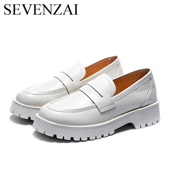

dress shoes spring female british style thick-soled college casual loafers ladies footwear genuine leather fashion girls, Black