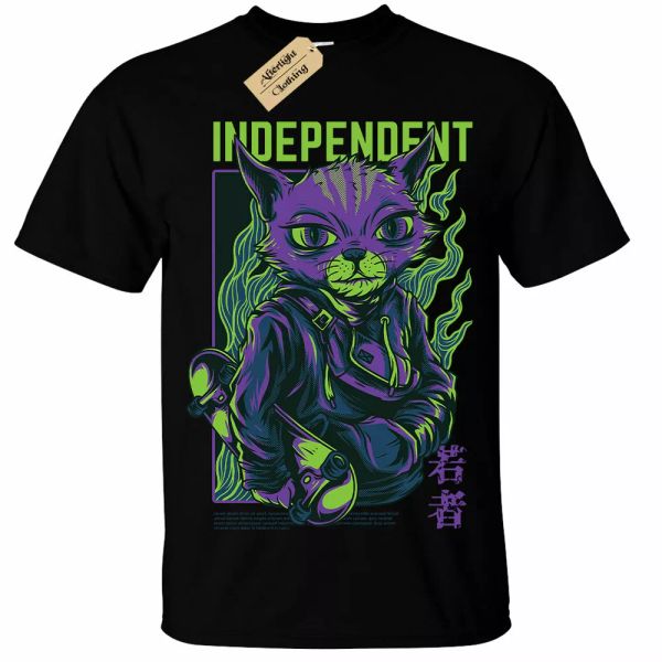 

independant camiseta hombre gato skater skate patinar calle grunge, White;black