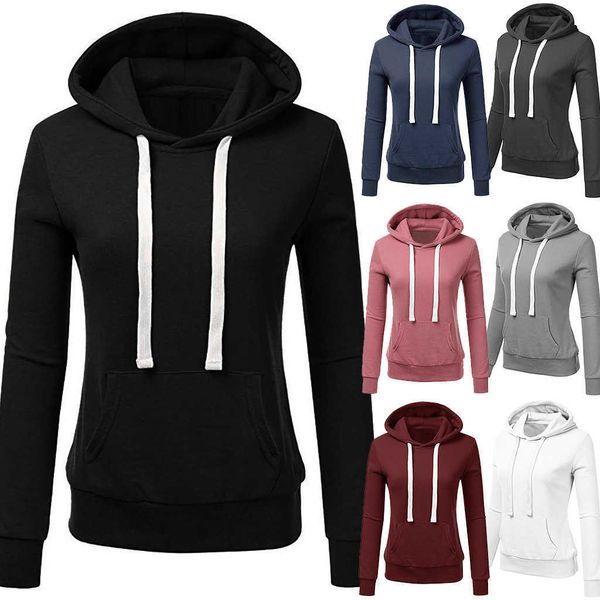 

fashion hoodies autumn and winter women's solid long sleeve loose hooded top, Black