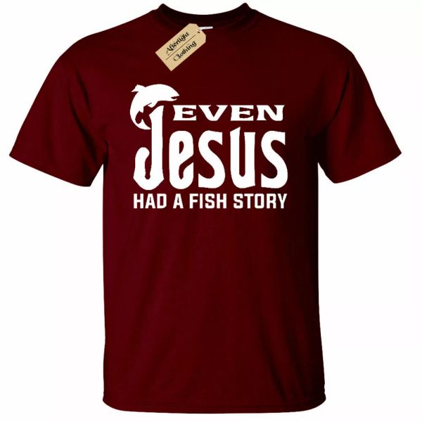 

just jesus had a fish story mens t-shirt funny religious fish t-shirt, White;black