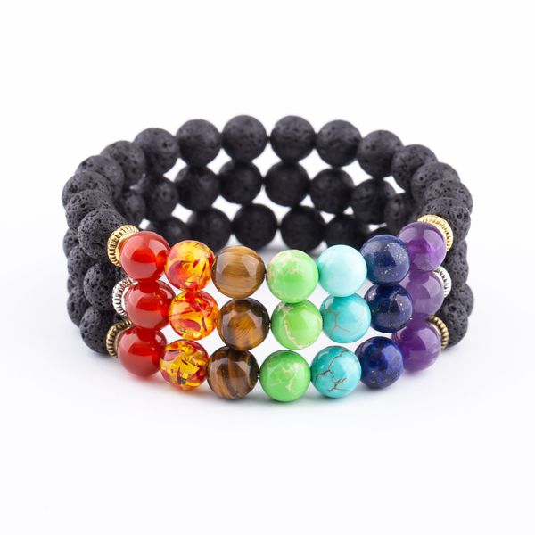 

8mm lava stone reiki seven chakra beaded strand bracelet diy aromatherapy essential oil diffuser bracelets for women men yoga buddha energy, Black