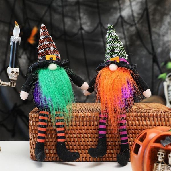

party decoration halloween gnome with dangling legs swedish tomte green orange faceless doll home decorations