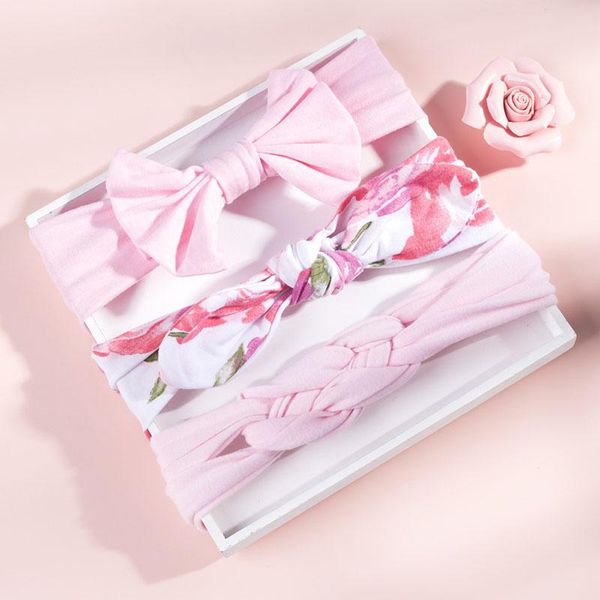 

hair accessories 3 pcs/set baby headband bows knot born band headbands for girls flower printed infant kids turban, Slivery;white