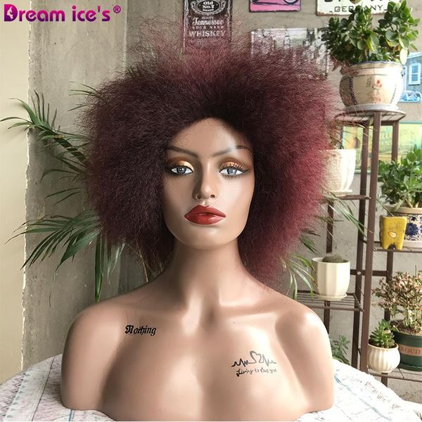 

synthetic wigs 10 inches short afro yaki straight wig brown red for black women cosplay daily use dream ice