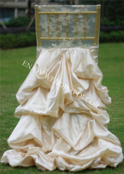 

chair covers 5pcs yhc#118 fancy embroidery back cover with satin ruffled for decor