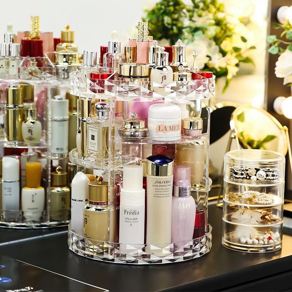 

bathroom storage & organization 360-degree spinning rotating makeup organizer box brush holder jewelry case cosmetic c214