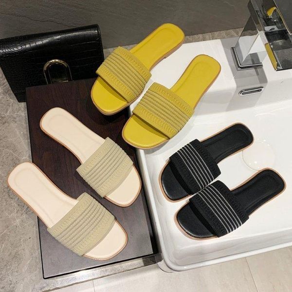 

slippers flat sandals and women outdoor summer 2021 fashion net red knitted, Black