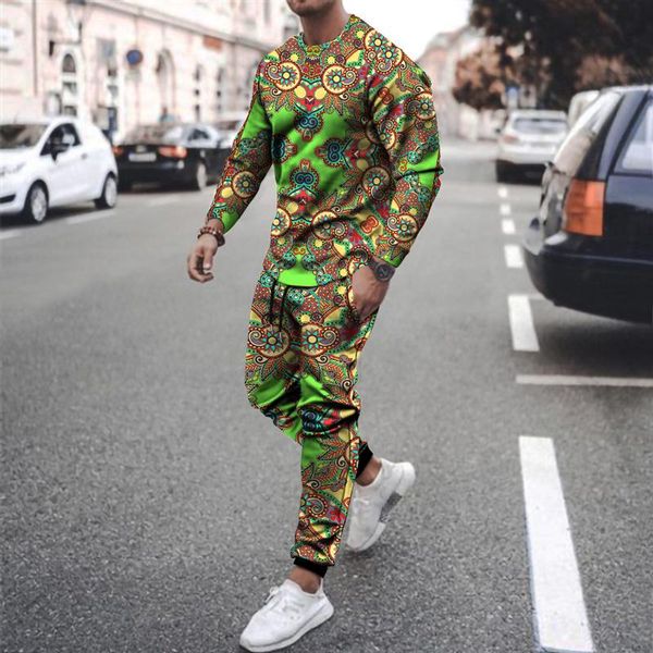 

jogging clothing 2021 men's retro ethnic street style print autumn fashion 3d printing casual sports round neck suit, Black;red