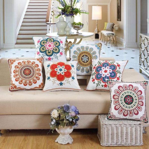 

geometric embroidered cushion cover cotton boho style vintage floral ethnic pillow for sofa home decoration throw pillows cushion/decorative