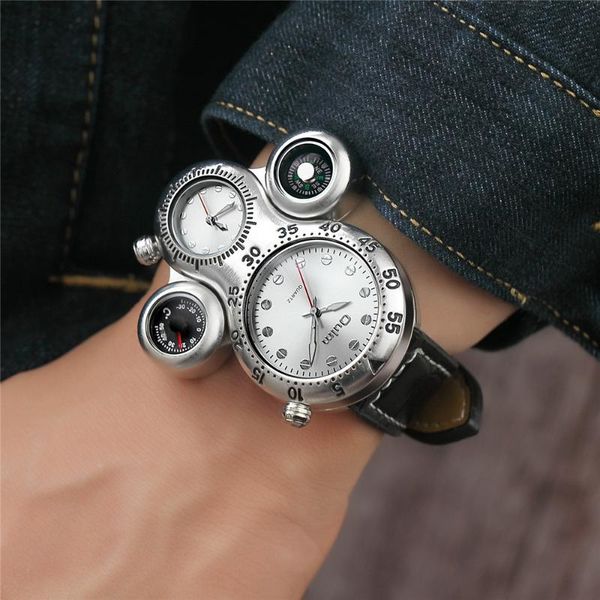 

wristwatches oulm 1149 ocs unique design sport watches men multiple time zone wristwatch limited edition antique male quartz watch, Slivery;brown