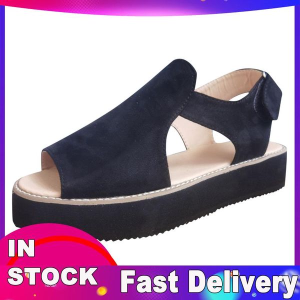 

sandals 2021 shoes women platform stretch fabric summer women's comfort walking ladies sandalias female footwear, Black