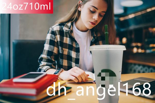 

mermaid 16oz/24oz/710ml plastic tumbler reusable clear drinking flat bottom cup pillar shape lid straw mug bardian dhl uv machine printing d