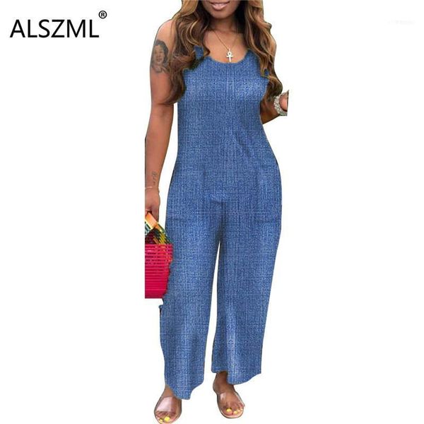 

blue straight women boot-cut jumpsuit 2021 arrival simple style sleeveless overalls1, Black;white