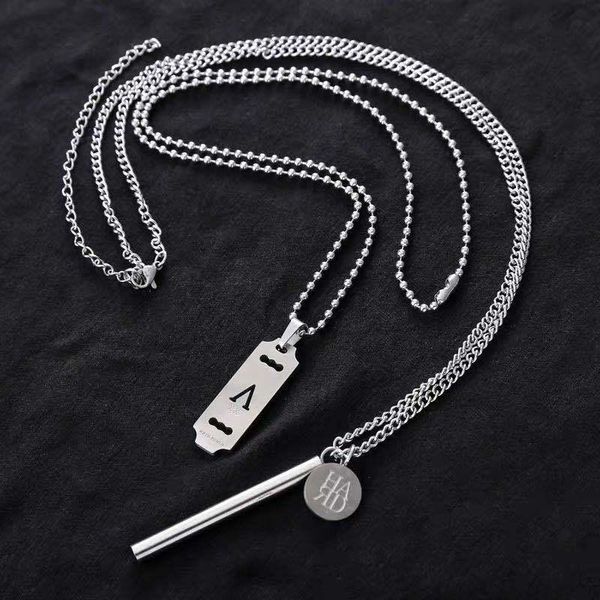 

pendant necklaces ins cold wind punk harajuku suit titanium steel non-fading necklace men and women hip-hop tide couple sweater chain, Silver
